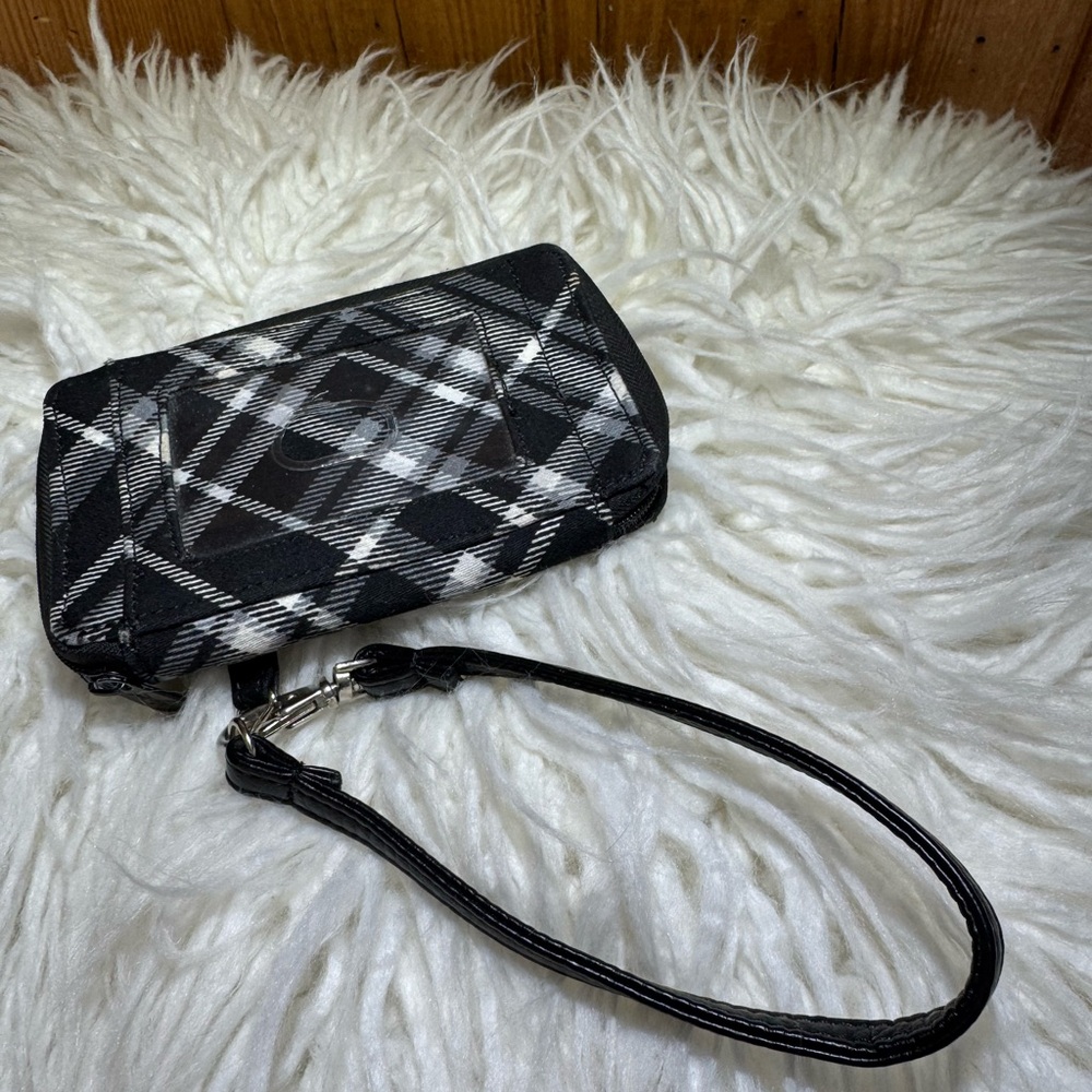 Thirty-One Timeless Wristlet Black Plaid Multi-Pocket Clutch - Picture 3 of 8